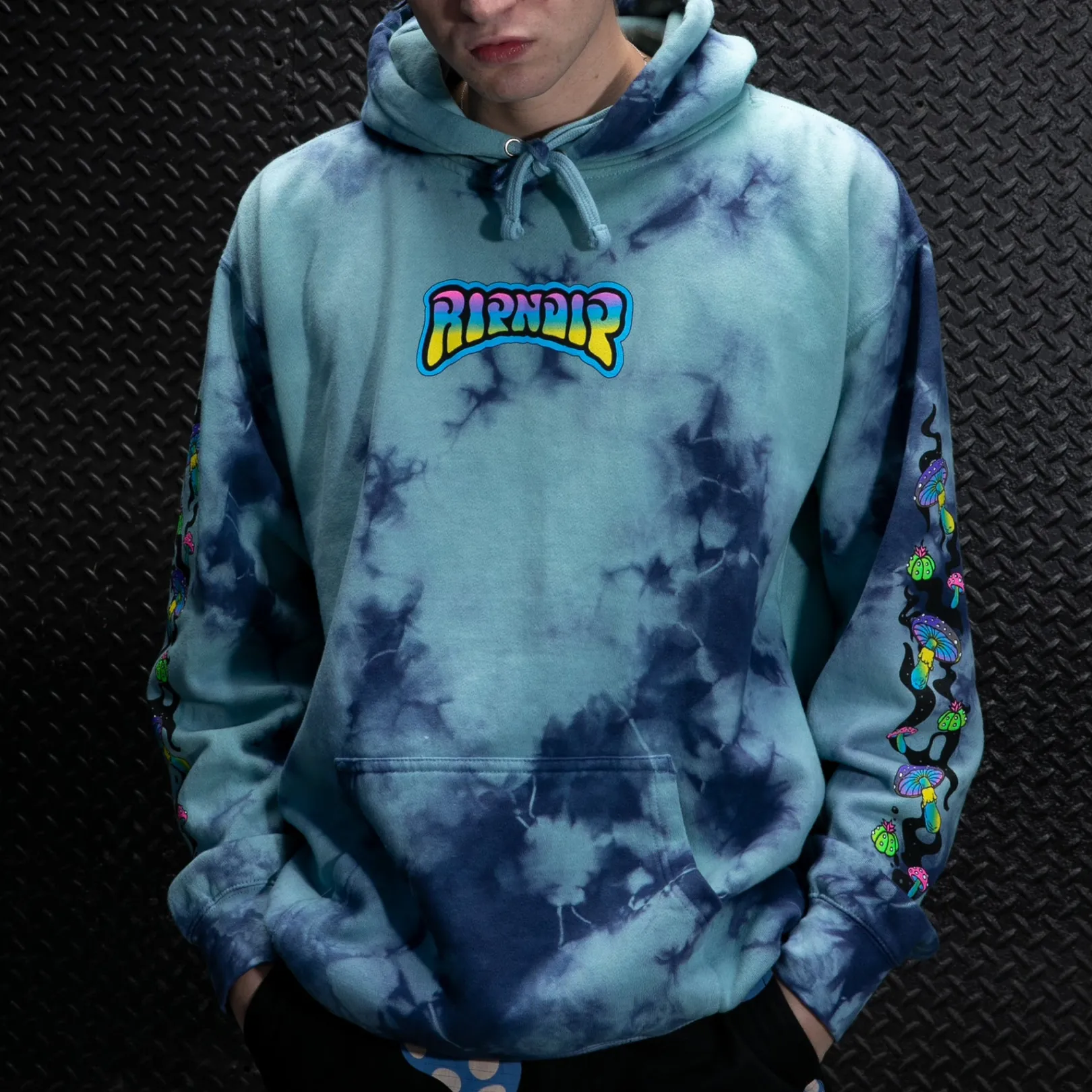 Psychedelic Garden Hoodie (Navy/Aqua Lightning Wash)<Ripndip Cheap