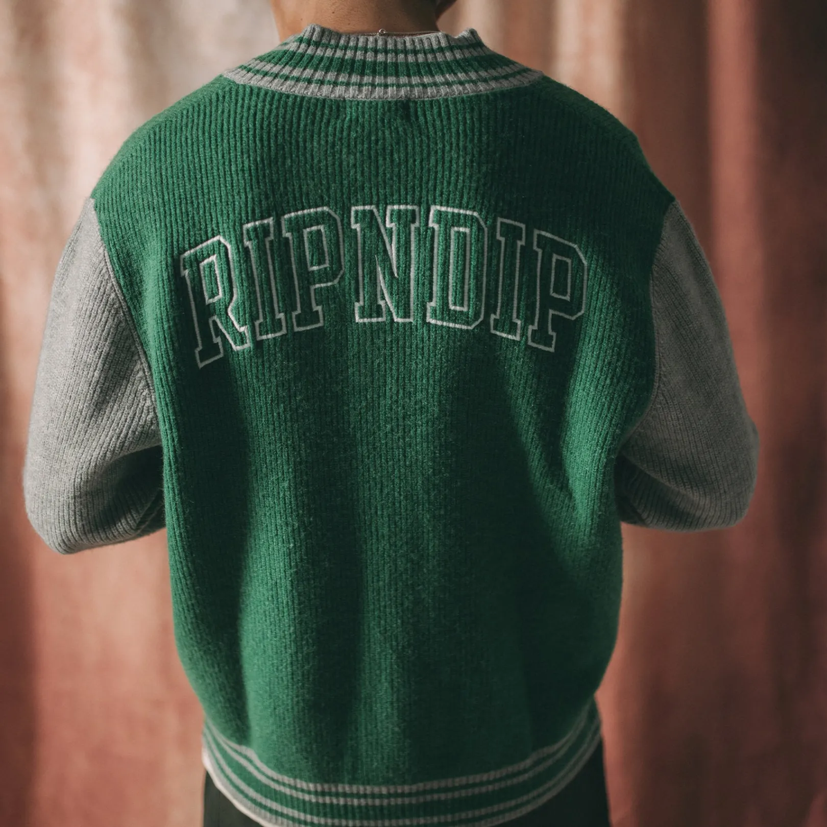 Team Spirit Varsity Cardigan  (Green/Grey)<Ripndip Hot
